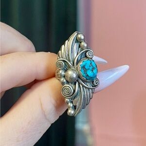 Vintage sterling silver turquoise handmade ring - 6